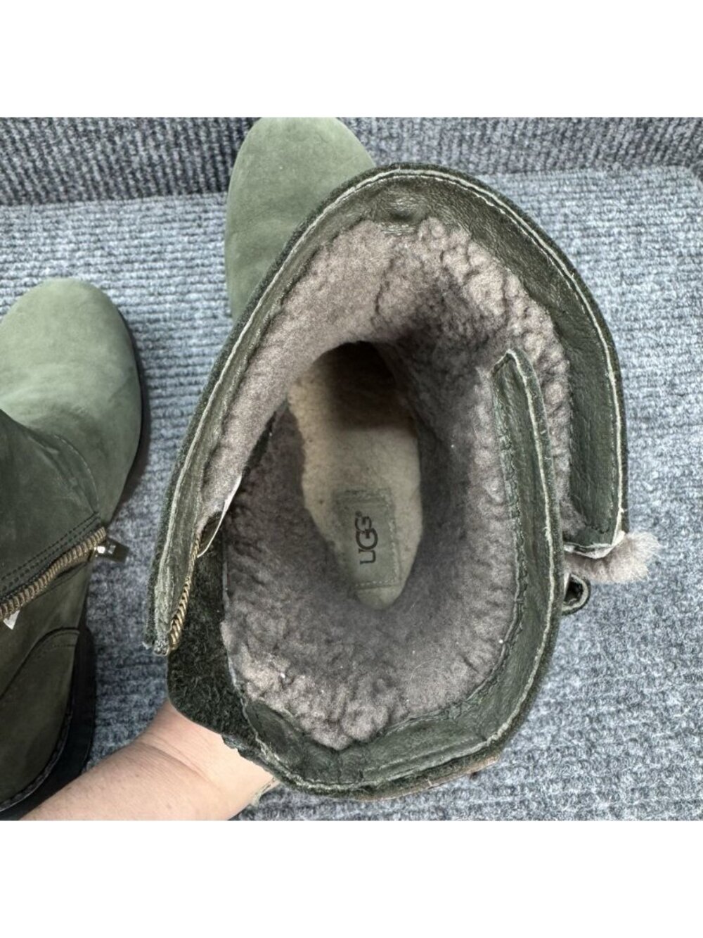 UGG Niels Suede Boots Womens 9.5 Green Moto Biker Water Resistant Fleece 1018607 - Picture 7 of 13